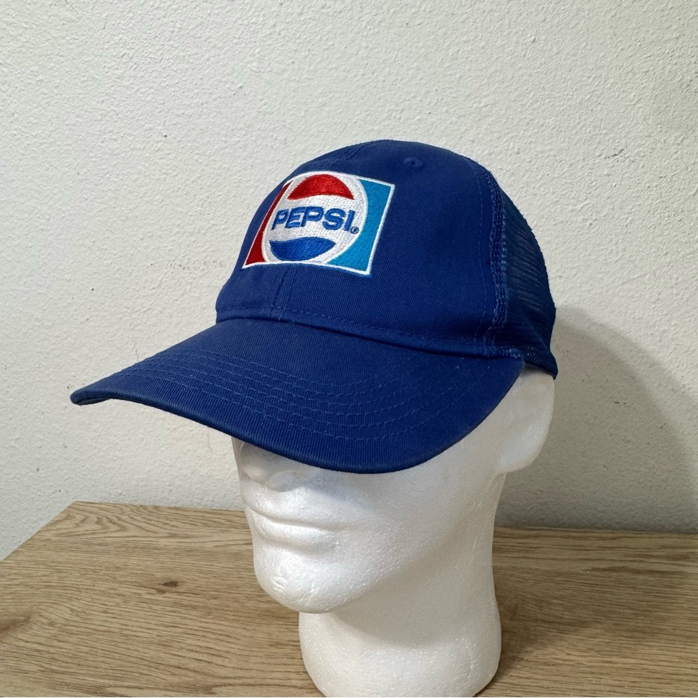 Pepsi Blue Vintage Embroidered‎ Trucker Hat Paramount Apparel Squished Front